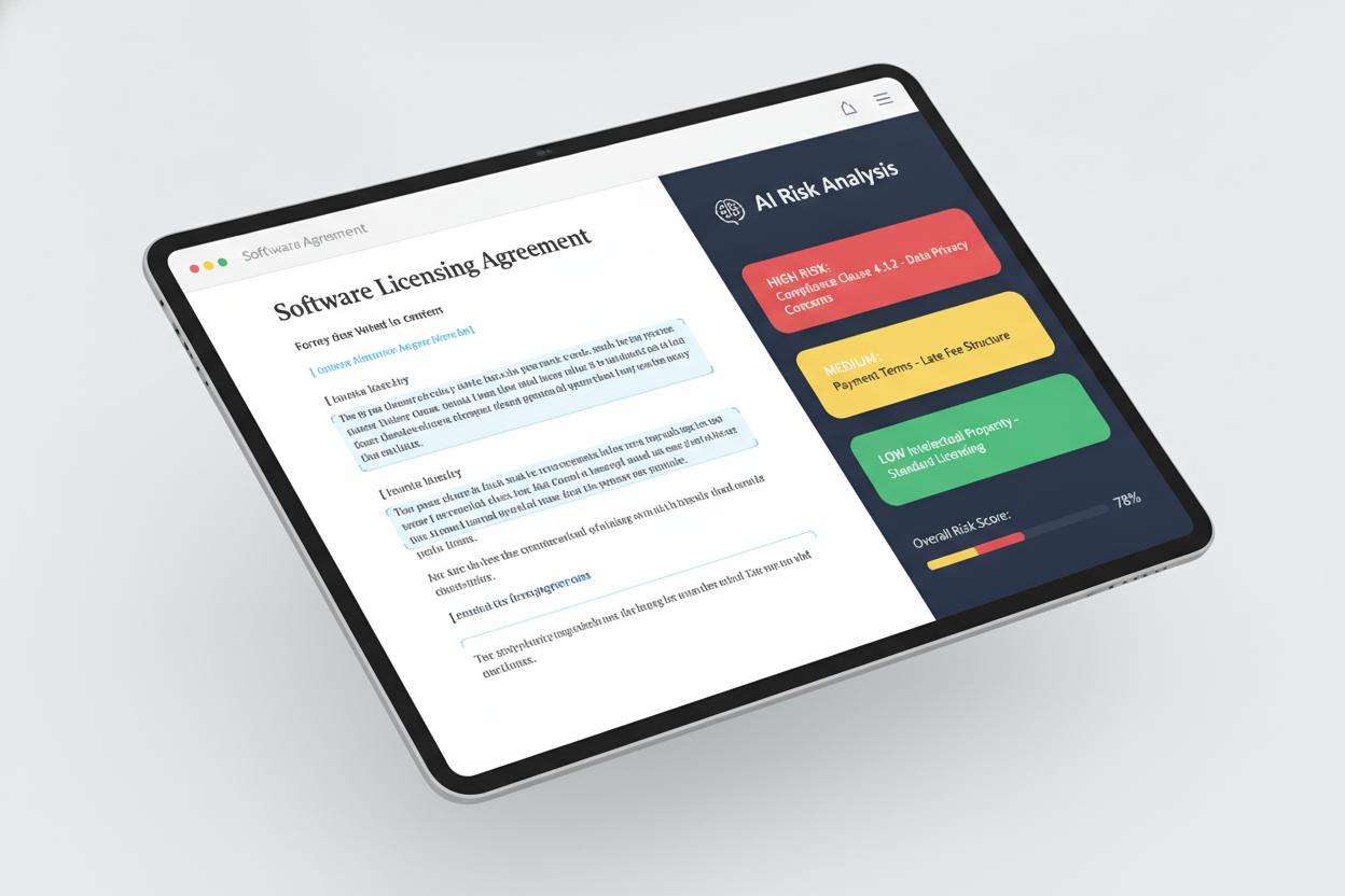LenzerHub Dashboard showing contract analysis with risk highlights